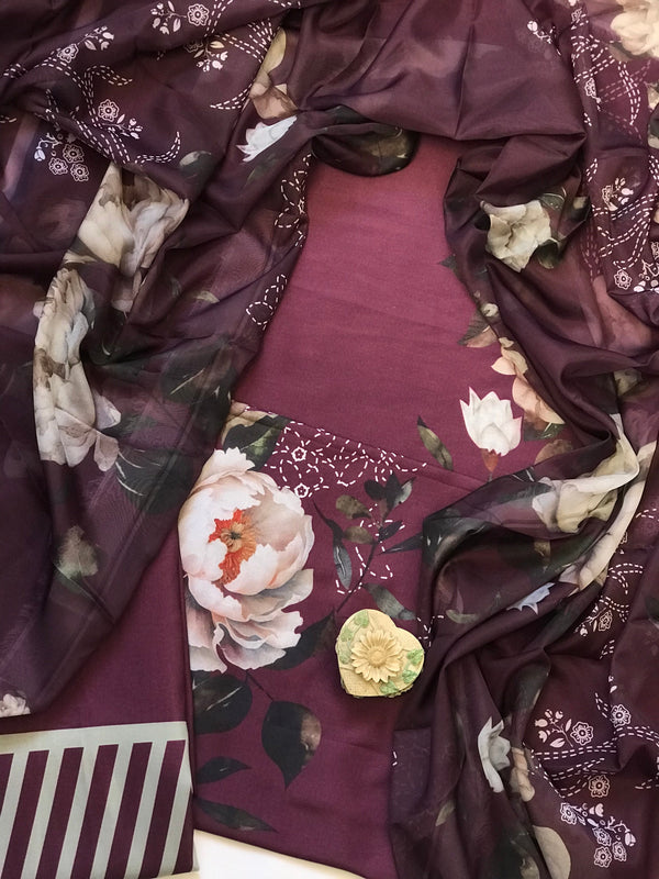 Digital Printed 3 Piece Swiss Lawn With Silk Dupatta 719