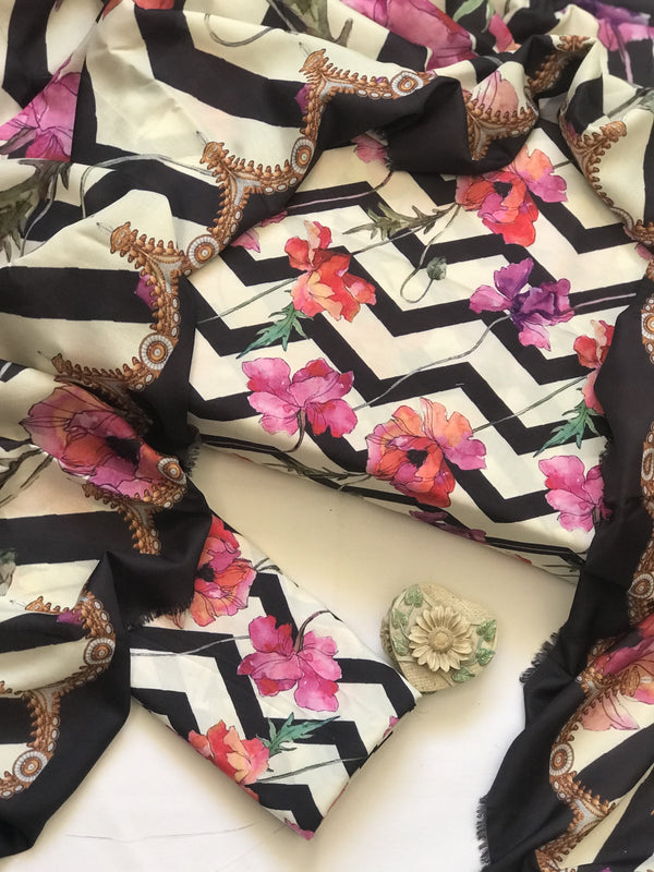 Digital Printed 3 Piece Swiss Lawn With Silk Dupatta 808