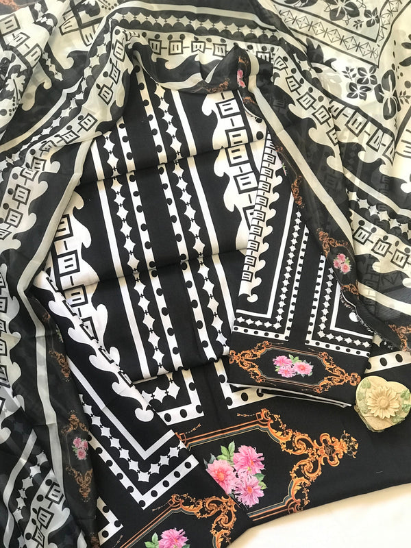 Elegant Digital Printed 3-Piece Swiss Lawn Suit with Silk Dupatta - 723