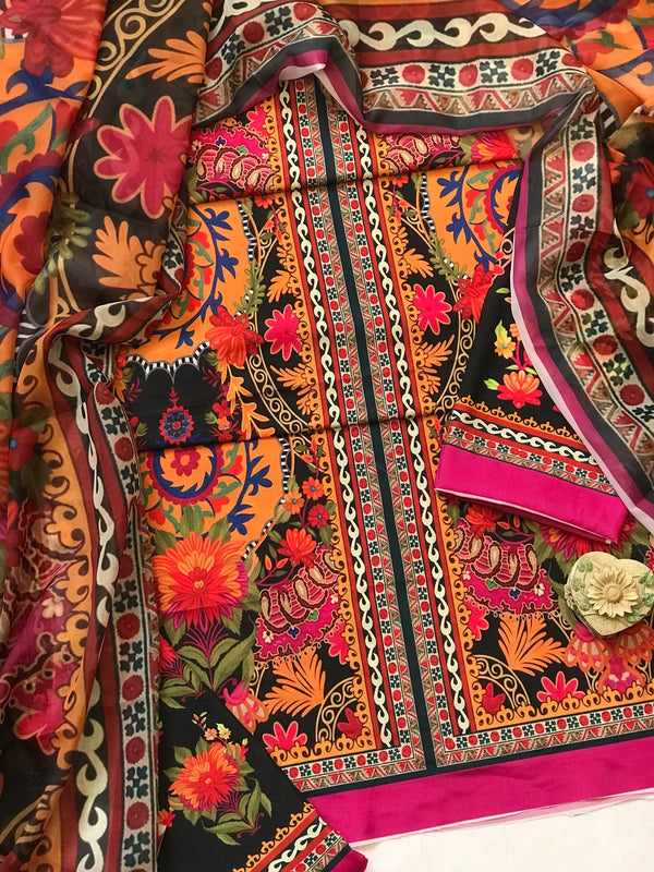 Digital Printed 3 Piece Swiss Lawn With Silk Dupatta 805