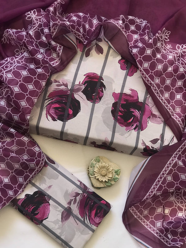 Unstitched Swiss Lawn 3-Piece Suit with Dupatta – Vibrant and Bold Prints 703