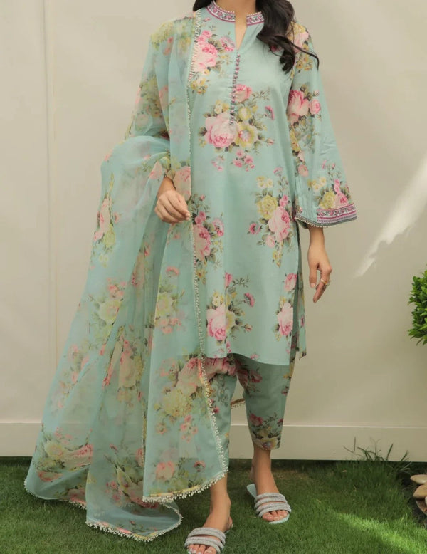 Digital Printed 3 Piece Voil Lawn With Organza Dupatta Collection 01